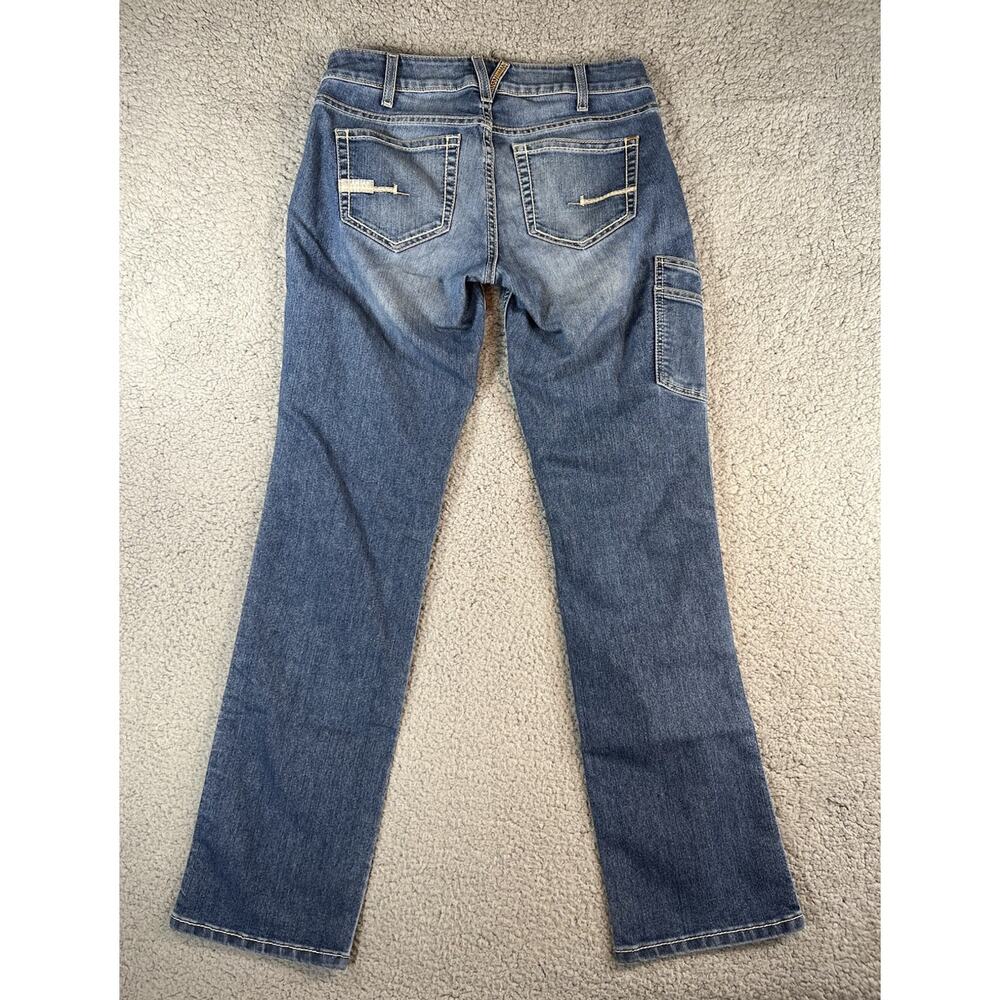 Ariat Jeans Womens 29L Blue Rebar Mid Rise Straight Leg Cargo Medium Wash Denim - Picture 2 of 15
